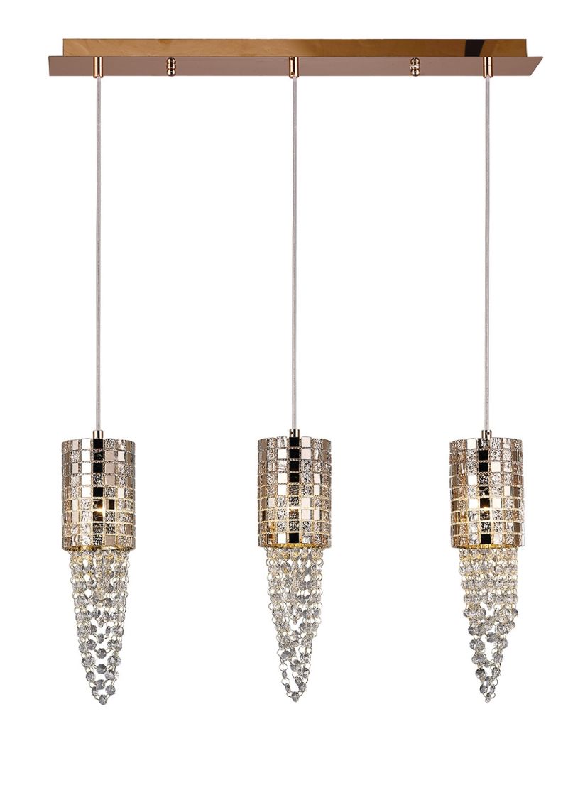 Diyas Camden Linear Pendant Light G Line Rose Gold Mosaic Glass