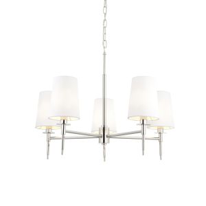 Chao 5 Light E14 Bright Nickel Adjustable Pendant With Vintage White Fabric Shades