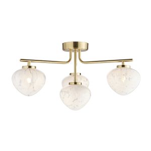 Safri 4 Light G9 Satin Brass Semi Flush Ceiling Light With Confetti Glass Shades