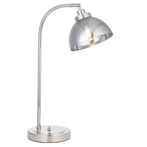 Caspa 1 Light E14 Bright Nickel Table Lamp With An Adjustable Head & Toggle Switch C/W Smoked Mirrored Glass Shade