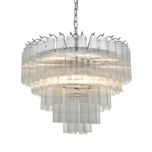 Toulouse 12 Light G9 Polished Nickel Adjsutable Chandelier Pendant With Fine Ribbed Cylindrical Clear Glass