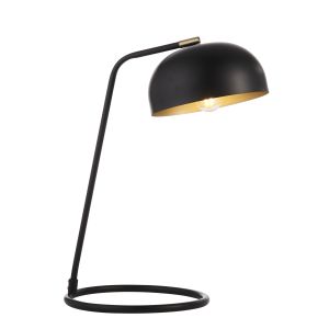Blair 1 Light E14 Matt Black With Antique Brass Plated Detail Task Lamp / Table Lamp With Inline Switch