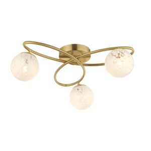 Marwa 3 Light G9 Satin Brass Semi-Flush Fitting With Confetti Glass Shades