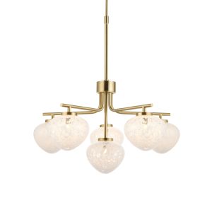 Safri 6 Light G9 Satin Brass Adjustable Telescopic Pendant With Confetti Glass Shades