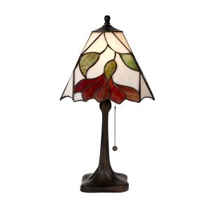 Botanica 1 Light E27 Dark Bronze Medium Table Lamp Pull Cord Lampholder Switch C/W Floral Design Tiffany Shade