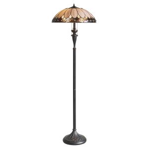 Botanica 2 Light E27 Dark Bronze Floor Lamp Pull Cord Lampholder Switch C/W Floral Design Tiffany Shade