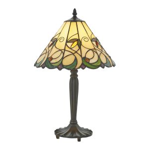 Jamelia 1 Light E27 Dark Bronze Table Lamp With Inline Switch C/W Amber Tiffany Shade
