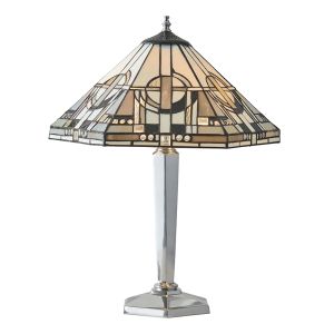 Metropolitan 2 Light E27 Polished Aluminium Medium Table Lamp With Inline Switch C/W Art Deco Tiffany Shade