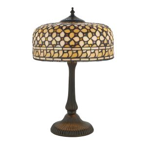 Mille 2 Light E14 Dark Bronze Medium Table Lamp With Inline Switch C/W Tiffany Shade