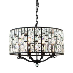 Belle 8 Light E14 Dark Bronze Adjustable Ceiling Pendant With High Quality Faceted Clear Glass Crystals