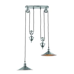 Victoria 2 Light E27 Antique Silver Double Adjustable Rise & Fall Pendant