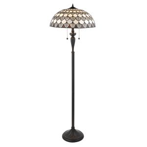Missori 2 Light E27 Dark Bronze Floor Lamp With Lampholder Pull Cord Switch C/W Brown Tiffany Shade