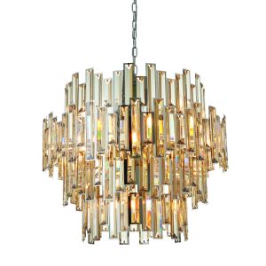 Viviana 15 Light E14 Chrome Adjustable Pendant With High Quality Tinted Champagne Crystal Details