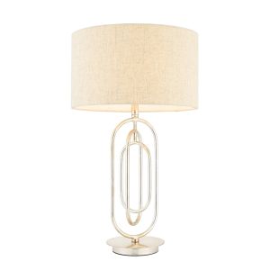 Meera 1 Light E27 Antique Silver Leaf Table Lamp Wit Inline Switch & Natural Linen Fabric Shade