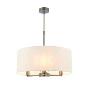 Daley 3 Light E14 Dark Antique Bronze Adjustable Ceiling Pendant C/W Marble Faux Silk Shade