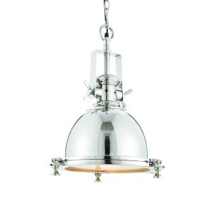 Fenton 1 Light E27 Bright Nickel Adjustable Pendant With Sandblasted Glass Diffuser