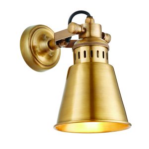 Elms 1 Light E27 Antique Solid Brass Adjustable Wall Light