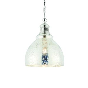 Darna 1 Light E27 Bright Nickel Adjustable Pendant With Mercury Glass