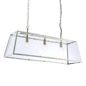 Hurst 3 Light E27 Bright Nickel Adjustable LineaR Lantern Pendant With Clear Glass