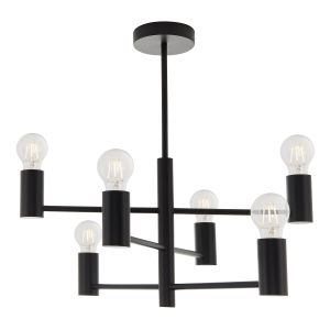 Studio 6 Light E27 Matt Black Painted Semi-Flush Ceiling Light