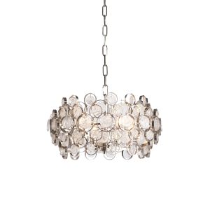 Marella 4 Light E14 Bright Nickel  Adjustable Pendant Filled With Ornate Hand Made Clear Glass Medallions