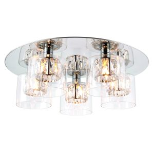 Verina 5 Light G9 Polished Chrome Flush Fitting With Clear Crystals In A Clear Glass Shade