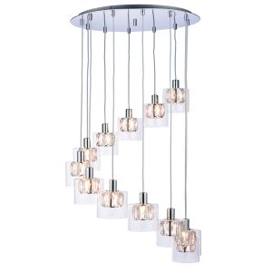 Verina 12 Light G9 Polished Chrome Adjustable Pendant With Clear Crystals In A Clear Glass Shade