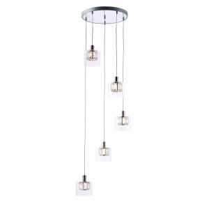 Verina 5 Light G9 Polished Chrome Adjustable Pendant With Clear Crystals In A Clear Glass Shade