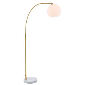 Otto 1 Light E27 White/Grey Polished Marble Base With Brushed Brass Metalwork C/W Gloss White Glass Shade