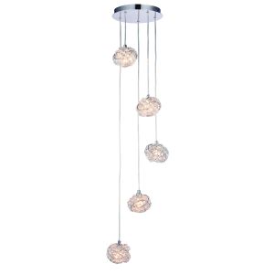Talia 5 Light G9 Polished Chrome Adjustable Multi Pendant With Clusters Of  Inter-Linked Clear Glass Crystals