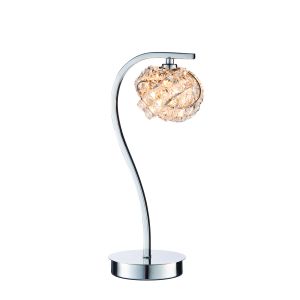 Talia 1 Light G9 Polished Chrome Table Lamp With Touch Base & Clusters Of  Inter-Linked Clear Glass Crystals