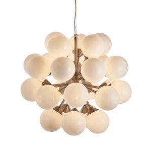 Oscar 28 Light G9 Satin Nickel Adjustable Sputnik Pendant With Gloss Opal Glass Shades