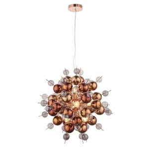 Azul 9 Light E14 Copper Pendant With Delicate Copper Mirror & Tinted Glass Spheres