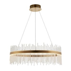 Esano 57W, 3000K Integrated LED 2250lm Brushed Gold Adjustable Round Pendant With Twisted Clear Glass Rods