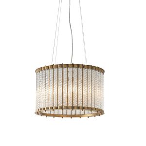 Lucia 6 Light E14 Matt Gold Adjustable Chandelier With Clear Twisted Decorative Glass ROds