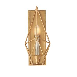 Azul 1 Light E27 Medium Antique Gold Leaf Square Angular Wall Light