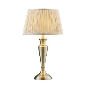 Oslo Large 1 Light E27 Antique Brass Table Lamp C/W Freya 14" Oyster Silk Pleated Shade