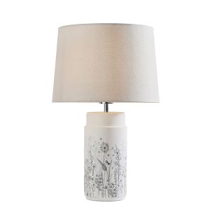 Wild Meadow 1 Light E27 White Ceramic Table Lamp Base C/W 12" Natural 100% Linen Shade