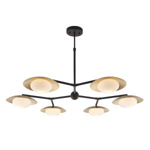 Forma 6 Light G9 Gold & Dark Bronze Adjustable Pendant With Pebble Shaped Glass Shades