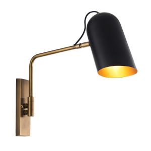 Navren 1 Light E27 Antique Brass Swing Arm Wall Light With Matt Black Adjustable Head