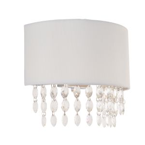 Malmesbury 1 Light G9 Wall Light With Silver Grey Fabric Shade & Stunning Row Of Facetted Glass Crystals