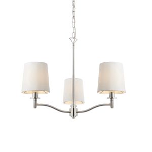 Ortona 3 Light E14 Bright Nickel Adjustable Pendant C/W White Faux Silk Shades