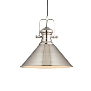 Brampton 1 Light E27 Polished Nickel  Adjustable Pendant With Gloss White Inner