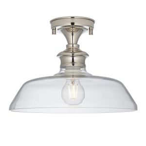 Barford 1 Light E27 Polished Nickel Semi Flush Fitting With Clear Glass Shade