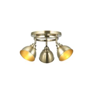 Wyatt 3 Light E14 Antique Brass Adjustable Head Plate Spotlight With Antique Brass Painted Inner Shades