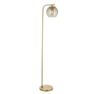 Dimple 1 Light E27 Brushed Brass Floor Lamp With inline Foot Switch C/W Champagne Lustre Dimpled Glass Shade