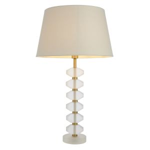 Annabelle 1 Light E14 Table Lamp Brushed Gold With Frosted Crystal Glass With Inline Switch C/W Cici 14" Ivory Linen Mix Fabric Shade