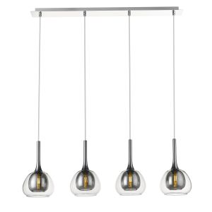 Adda 4 Light E14 Chrome Adjustable Linear Pendant With Smoked Grey Inner Shade & Clear Outer Glass