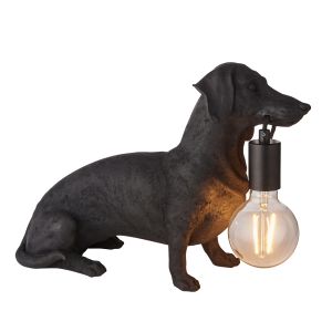 Gatto 1 Light E27 Matt Black Dachshund Table Lamp With Inline Switch