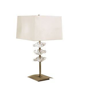 Akira Table Lamp 2 Light E27, Antique Brass With Cream Shade